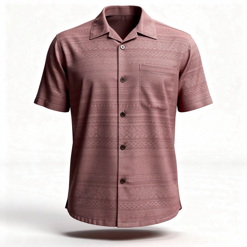 Montego Mon Mens Medium Red Jacquard Silk Button-Up Shirt Embroidered Treetops L